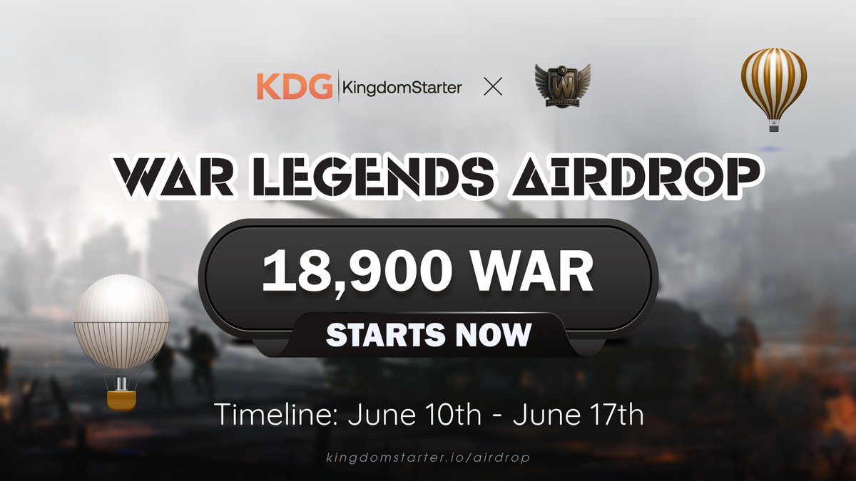 KingdomStarter (@kingdomstarter) on Twitter photo 📣😀#KDG x <a href="/warlegendsco/">War Legends</a> #Airdrop Bonanza - Win 18,900 WAR👑👑👑
💎Reward: 18,900 WAR
😀 Complete all the tasks: gleam.io/ltNKN/-kdg-x-w…🏆Leaderboards: 5 Winners
🎲Lucky winners: 70 random users will share 12,600 WAR (180 WAR for each)
⏰Registration time: 8AM June 10th - 5PM 📣😀#KDG x <a href="/warlegendsco/">War Legends</a> #Airdrop Bonanza - Win 18,900 WAR👑👑👑
💎Reward: 18,900 WAR
😀 Complete all the tasks: gleam.io/ltNKN/-kdg-x-w…🏆Leaderboards: 5 Winners
🎲Lucky winners: 70 random users will share 12,600 WAR (180 WAR for each)
⏰Registration time: 8AM June 10th - 5PM