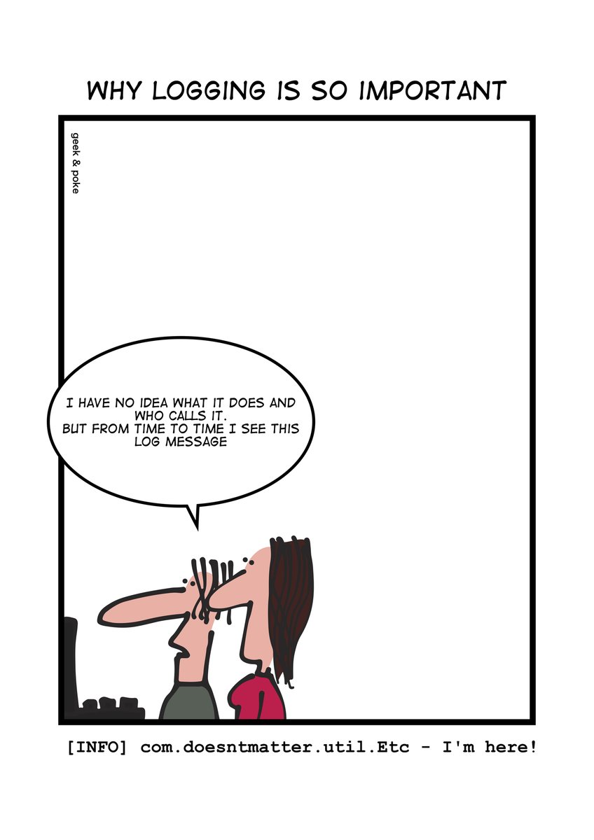 Tial Technologies (@tialtech) on Twitter photo Why Logging is so Important
<a href="/geekandpoke/">Oliver Widder</a>
#FridayFunnies #FunFridays #Cartoon #Laugh #Technology #Software #Project #Developers #Code #Coding #Programming #Cloud #SoftwareDevelopers #SoftwareDesign Why Logging is so Important
<a href="/geekandpoke/">Oliver Widder</a>
#FridayFunnies #FunFridays #Cartoon #Laugh #Technology #Software #Project #Developers #Code #Coding #Programming #Cloud #SoftwareDevelopers #SoftwareDesign