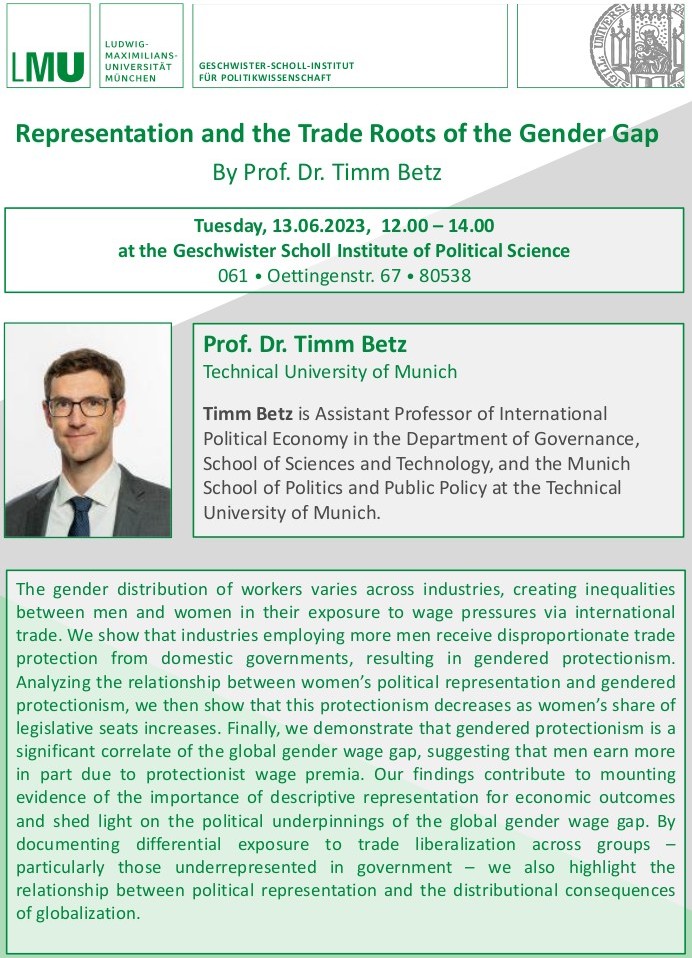 Laura Seelkopf (@lauraseelkopf) on Twitter photo Protection for Male?! Join us tomorrow <a href="/GSI_Muenchen/">Geschwister-Scholl-Institut f. Politikwissenschaft</a> @fapo_gsi when #TimmBetz <a href="/TU_Muenchen/">TU München</a> presents his newest paper on gendered trade taxation coauthored with <a href="/DavidFortunato/">David Fortunato 🆓</a> and @dianazobrien - more here ⬇️ Protection for Male?! Join us tomorrow <a href="/GSI_Muenchen/">Geschwister-Scholl-Institut f. Politikwissenschaft</a> @fapo_gsi when #TimmBetz <a href="/TU_Muenchen/">TU München</a> presents his newest paper on gendered trade taxation coauthored with <a href="/DavidFortunato/">David Fortunato 🆓</a> and @dianazobrien - more here ⬇️