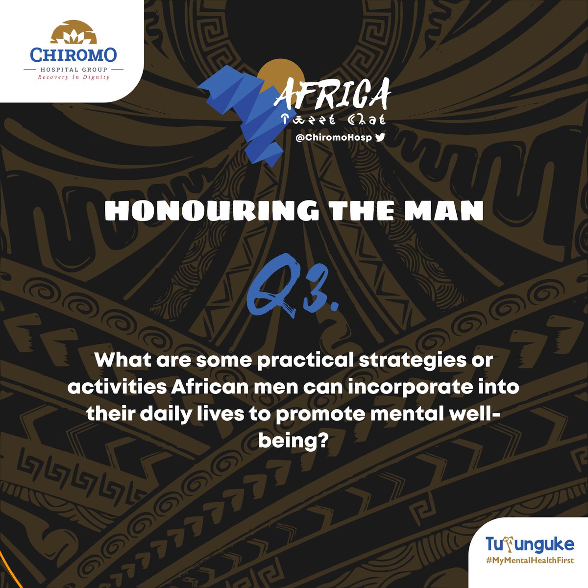 To the third question...

Q3: How does exercise and physical activity contribute to improved mental health in men? Share your exercise routines or tips.

#TufungukeWanaume
#HonoringTheMan
#MensHealthMonth