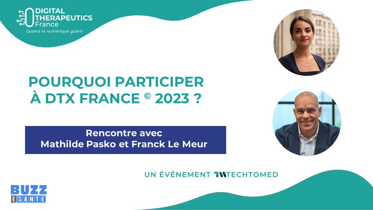 @TechToMed  organise le 4 juillet prochain le chapitre 2 de son évènement dédié aux nouvelles thérapies numériques : @DtxFrance 2023.

👉Rencontre avec Mathilde Pasko et Franck LE MEUR :  buzz-esante.fr/pourquoi-parti…

#hcsmeufr #esante #DTx #innovation