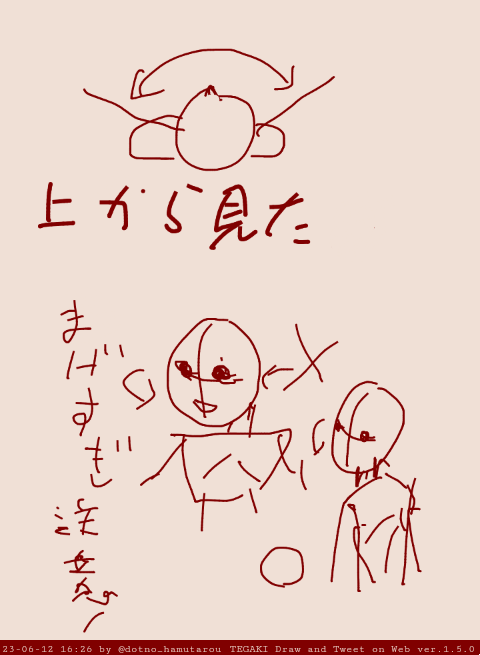 俺も昔そうだったから、人の事言えないのだが、絵を描いてる人で、この図の様に首の曲がる角度間違えるとやばいので気を付けようね! そんなに曲がらないから。 かっこいい構図なのはわかる ついついやりがち(笑) #tegaki_dt