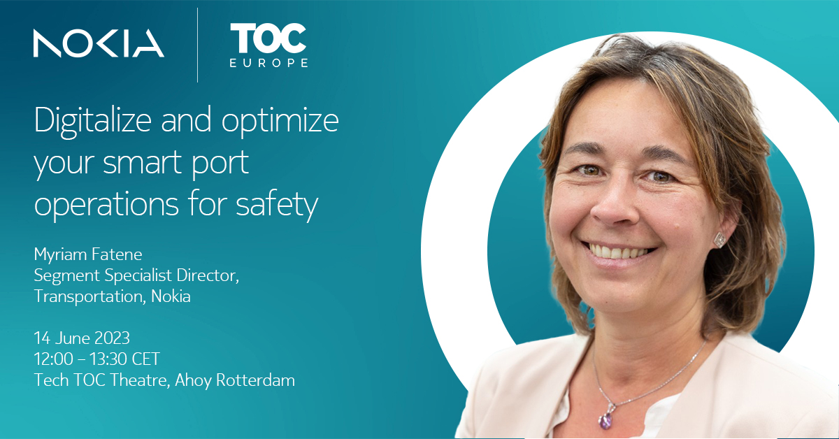 Meet our Myriam Fatene at @TOCWorldwide and understand how digitalization with #PrivateWireless and #IndustrialEdge technologies help optimize efficiency, safety and sustainability for port terminal operations: nokia.ly/3N2ohmL

#maritime