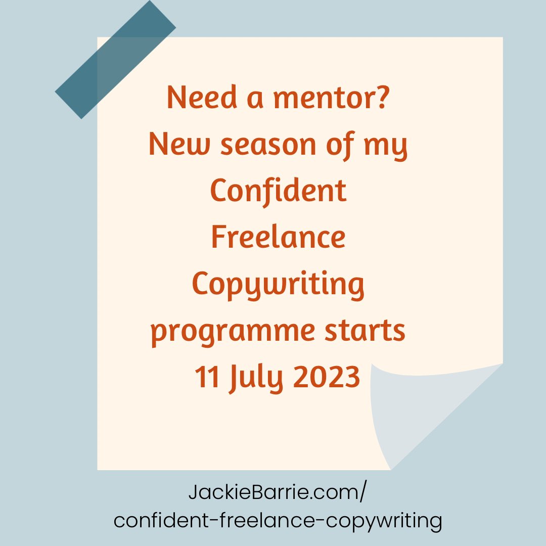 jackiebarrie's tweet image. Freelance copywriter based in the UK? You’re not alone. Join a small group of people like you for six months of support and challenge. See full details at JackieBarrie.com/confident-free…