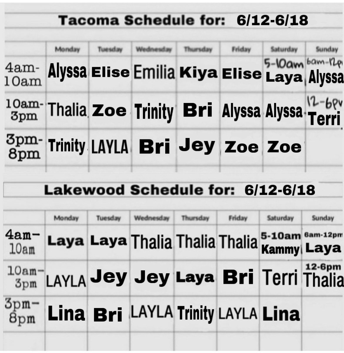 Steamy Shots Espresso on Twitter: "Steamy Shots Schedule this week 6/12