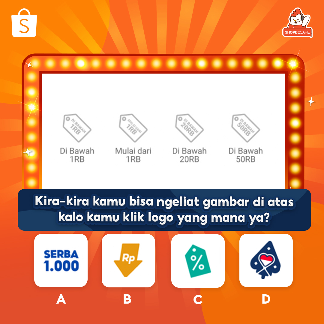 ShopeeCare's tweet photo. Sobat Shopee! Harus pilih logo yang mana ya kalo mau dapetin promo kaya di bawah?🙄

Kuy reply sebanyak-banyaknya dan dapetin hadiah menarik dari Mimin😍 #Shopeecare #MelayaniDenganSolusi https://t.co/TDjnuei7DA