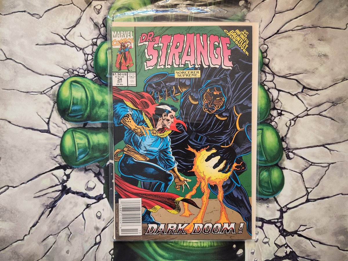 Dr. Strange: Sorcerer Supreme #34 . Dark Doom!!!! $1 flea market find. I keep on finding this issue. I can't pass it up. 

#MarvelComics
#OldComicBookDay
#fleamarketfind
#DoctorStrange
#DoctorDoom