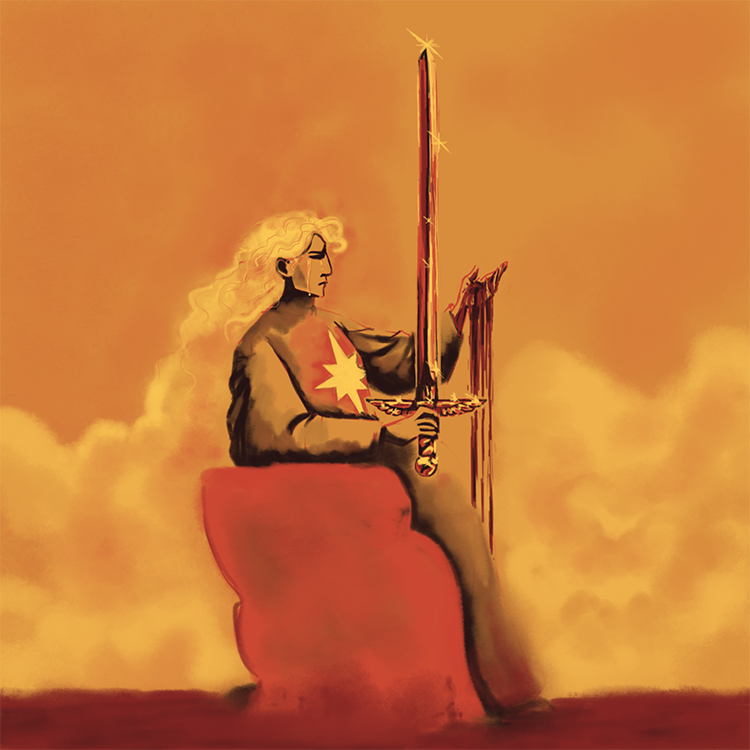 MochaKimono's tweet photo. Tilda in Hunter's Moon (palette made by atroppa-nightshade on tumblr, pose based on the Queen of Swords tarot card) https://t.co/fSzNp2P5Ww