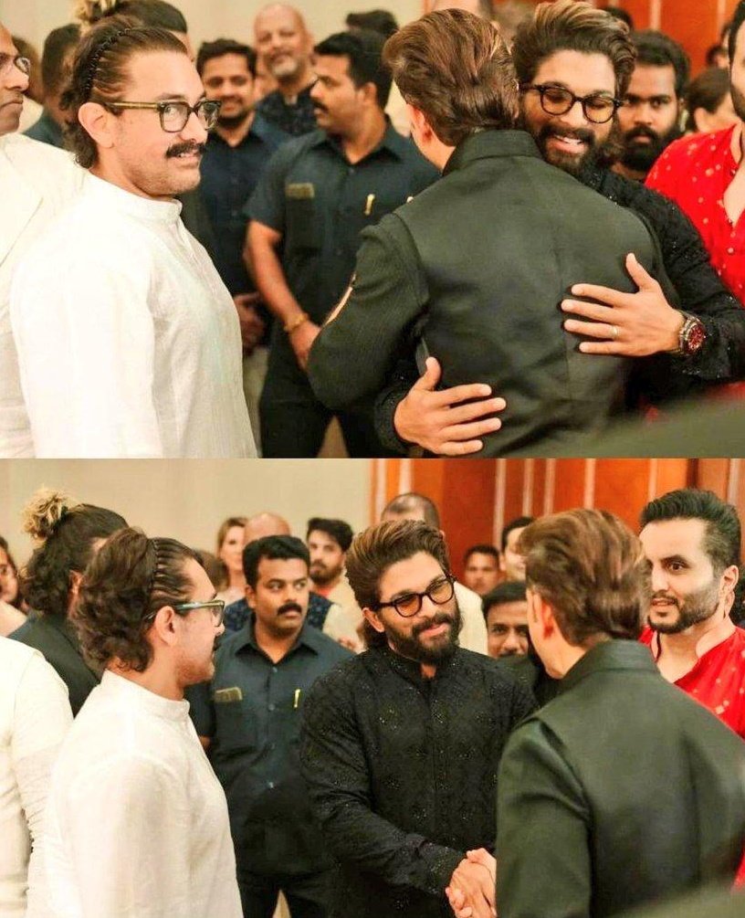 #AamirKhan, #AlluArjun and #HrithikRoshan met and greeted each other at producer #MadhuMantena and Ira Trivedi's reception 🤙

The pictures of the trio are now going #viral 🔥🔥