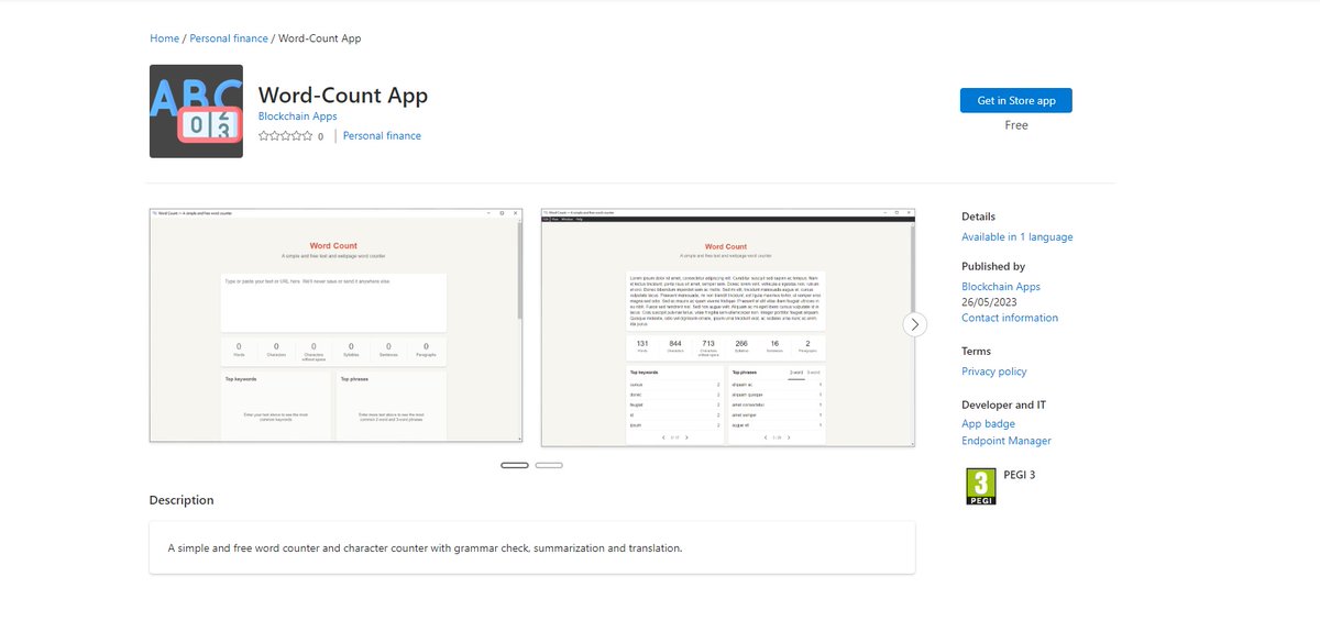 CAStenman's tweet image. Word-Count App, is App of The Day on myAppFree  bit.ly/43VpuTo    #Windows10 #myAppFree #WordCounter