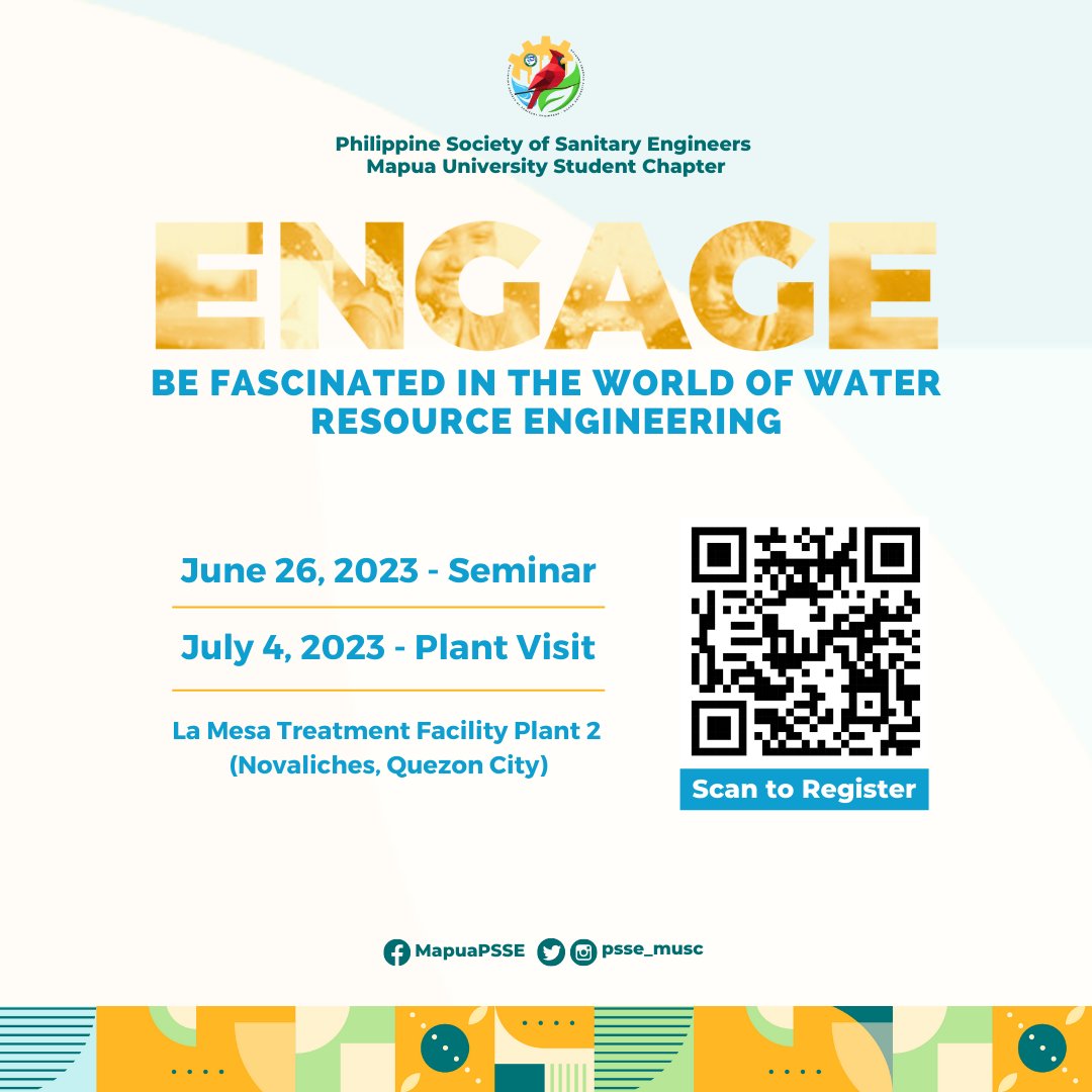 PSSE_MUSC's tweet photo. "Let's get ready to ENGAGE." 🤖🌊

Join us in our upcoming two-part event entitled "Engage: Be Fascinated in the World of Water Resource Engineering."

Registration is now open! Please secure your slot immediately; we can only cater 𝟐𝟓 𝐬𝐩𝐚𝐜𝐞𝐬 for this event. https://t.co/yqf0yxogyr