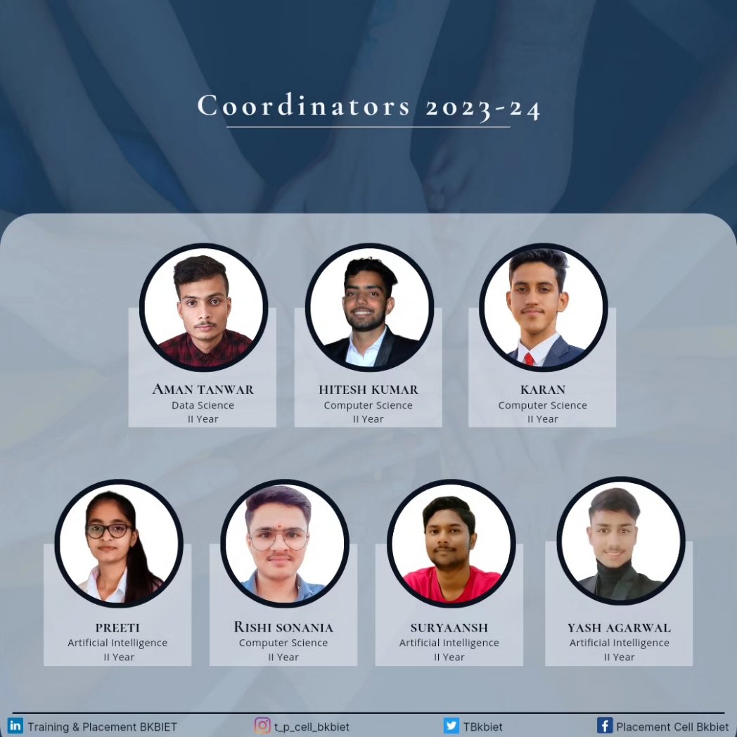 TBkbiet's tweet photo. The dedicated team at the Training and Placement Cell, BKBIET
Visit: https://t.co/G7GIGF9Wa0
For any queries, kindly contact:
Mayank- +91 8448816536
Shristi- +91 7878172716
#team #placementteam #coordinators #training #work #bkbiet https://t.co/6uRxGlojbh