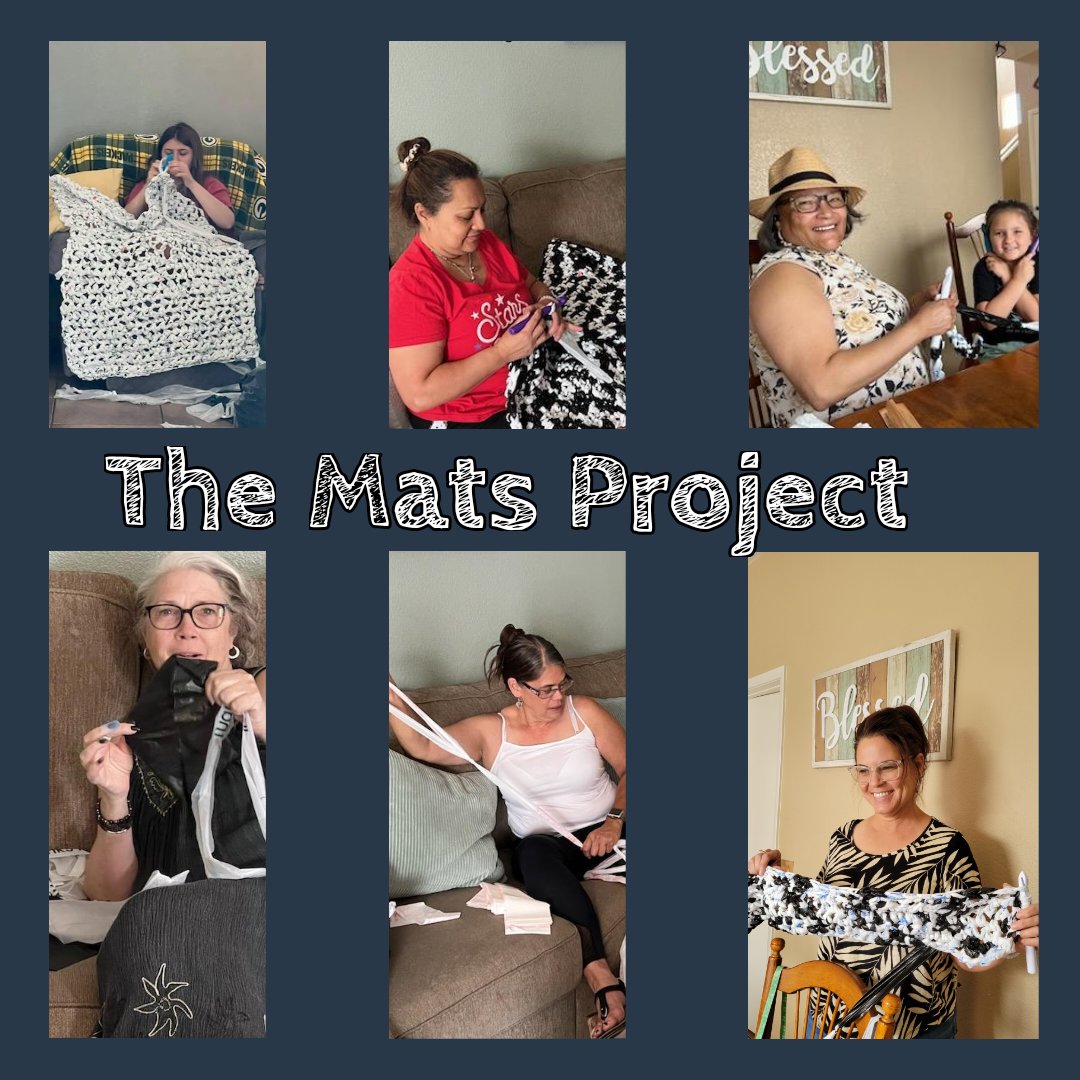 MerriMedley's tweet photo. At The Mats Project we're crocheting bed mats from new plastic bags  for the homeless living on the street. Call 702.473.0796  to volunteer today! https://t.co/LzrKsTCSJ1