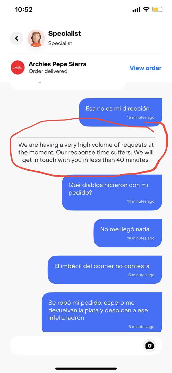 gustnt's tweet photo. @RappiColombia tener problemas con un pedido de restaurante es una pesadilla, deberían evitar a toda costa pedir comida con UDs. Es la segunda vez que no llega un pedido y no hay nadie que de soporte sino un chat que no sirve para nada https://t.co/uAkVeUGFga