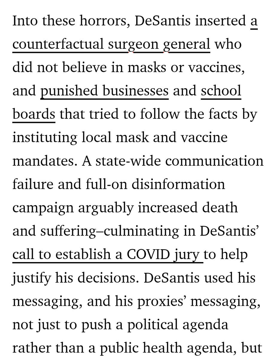 jeffvandermeer's tweet photo. Really important to push back against the narrative that DeSantis did the right thing during the pandemic. In fact, he led a freak show of incompetence and anti-factual policy that increased sickness and fatalities in Florida. https://t.co/nmPzImYA98