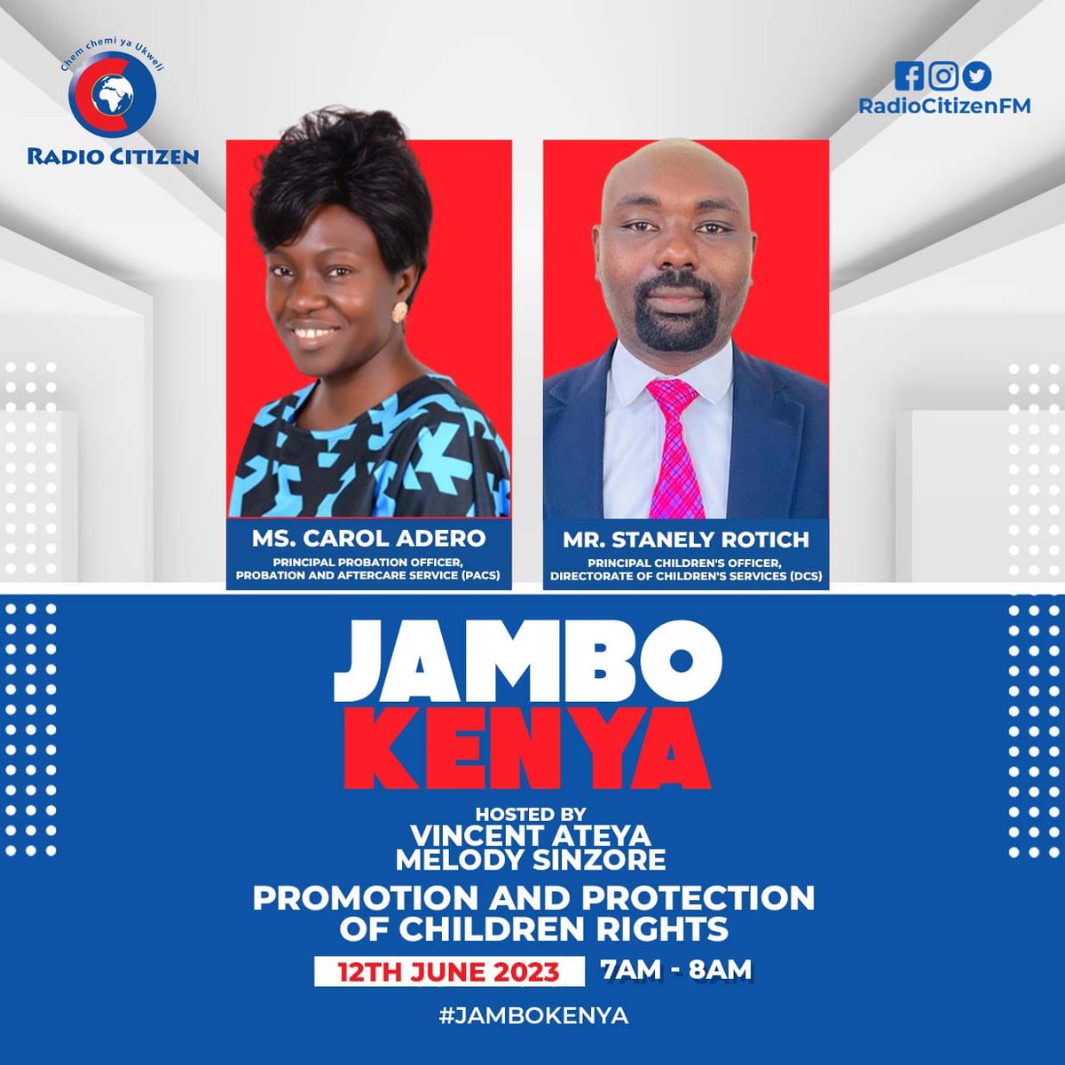 Radio Citizen (@radiocitizenfm) on Twitter photo Katika mjadala wa #JamboKenya tunaangazia umuhimu wa kulinda na kuheshimu haki za watoto.
Tegea mazungumzo haya ndani ya #JamboKenya
<a href="/ProbationKE/">Probation and Aftercare Service</a> @DCS_Kenya <a href="/UNODC_EA/">UNODC Eastern Africa</a> Katika mjadala wa #JamboKenya tunaangazia umuhimu wa kulinda na kuheshimu haki za watoto.
Tegea mazungumzo haya ndani ya #JamboKenya
<a href="/ProbationKE/">Probation and Aftercare Service</a> @DCS_Kenya <a href="/UNODC_EA/">UNODC Eastern Africa</a>