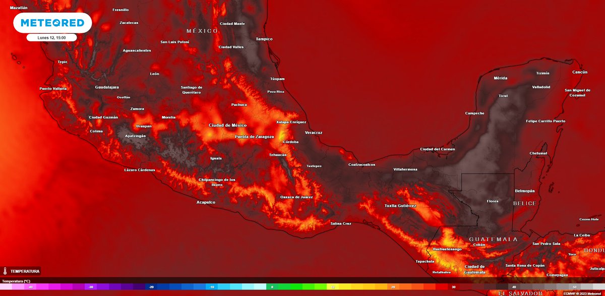 asalmendez's tweet photo. Los modelos meteorológicos apuntan que mañana alrededor de las 15:00hrs (hora del centro), buena parte de #México experimentará las mayores temperaturas del hemisferio occidental. 

Tomen sus precauciones, esta #OndaDeCalor será muy complicada. 🥵🌡️ https://t.co/d9ZDy9YCfX