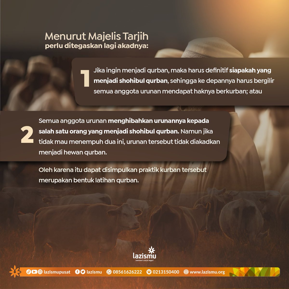 LAZISMU's tweet photo. Pertama walau patungan atau crowdfundingnya lebih dari 7 orang, tetap harus ditunjuk shohibul qurbannya ya. Diperbolehkan sebagai latihan qurban.
Selengkapnya swipe kanan. Jangan lupa klik link di bio untuk tunaikan qurbanmu
#Qurban
#Rendangmu
#Iduladha
#MemberiUntukNegeri https://t.co/12or9OM8Ls
