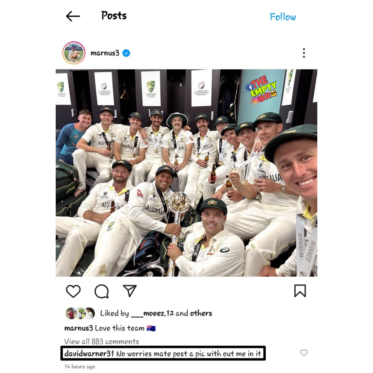 - I'm @davidwarner31 Of my GROUP 😐

#AUSvsIND | #WTC23Final