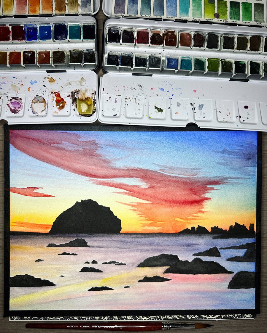 Rocks are in on my #wip Face Rock commission—just rock reflections and white wave crests left to go.

#inprogress #inprogressart #watercolor #watercolour #watercolorart #bandon #bandonoregon #oregoncoast #oregoncoastart #oregonexplored #oregoncoastline #nature #ocean #oceanart
