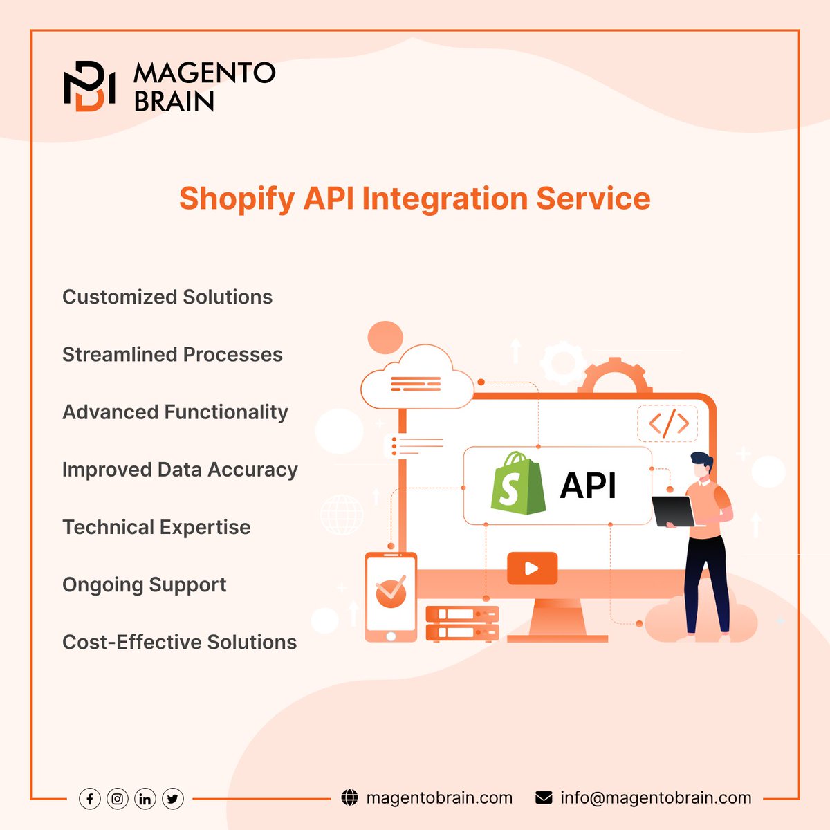 magentobrain's tweet image. Are you looking to integrate your #Shopify store with other apps and services? Look no further! Our team of experts can help you seamlessly integrate the #ShopifyAPI.
Contact us today to know more!
👉 bit.ly/3ClldwW
#Ecommerce #IntegrationServices