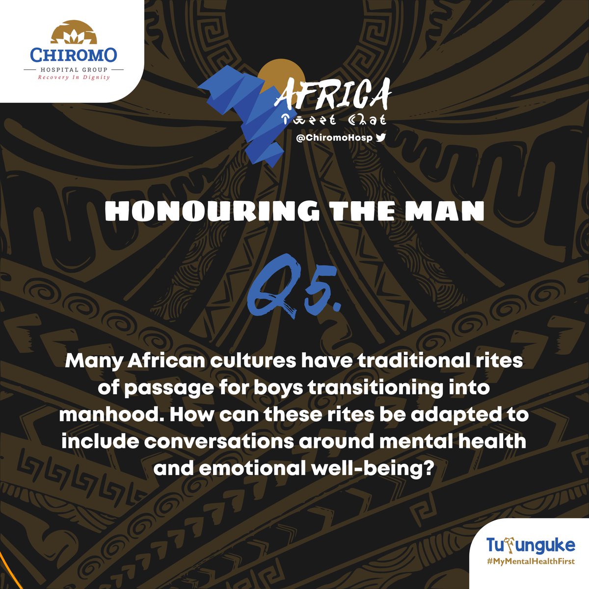 Q5: Many African cultures have traditional rites of passage for boys transitioning into manhood. How can these rites be adapted to include conversations around mental health and emotional well-being? 

#TufungukeWanaume
#HonoringTheMan
#MensHealthMonth