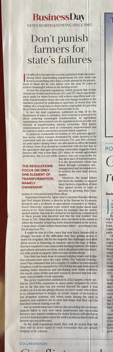 The Business Day Editorial this morning 🇿🇦