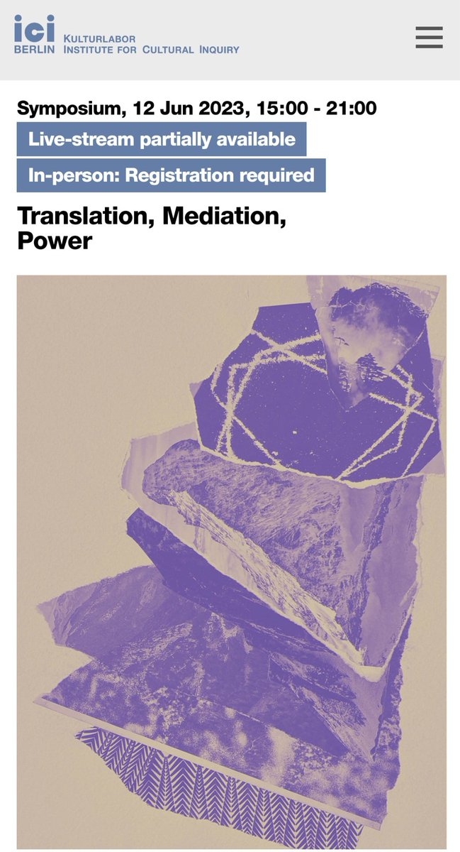 DilekDizdar's tweet photo. Looking forward to joining great colleagues at the symposium on Translation, Mediation, Power at the Berlin Institute for Cultural Inquiry today @iciberlin @SFB1482
https://t.co/eCIr7SyYFs #politicsoftranslation #translationstudies #translationsociology #translationtheory https://t.co/klslJjhnrK