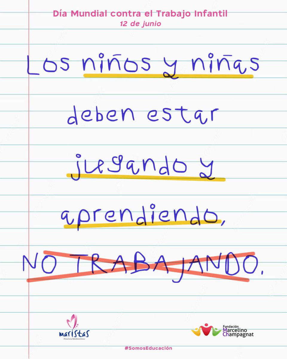 Como #MaristasdeChampagnat, nuestros proyectos tienen como prioridad la #educación y luchar por los #derechos de todos los niños y niñas, en especial los más vulnerables. #SomosEducación #SomosMediterráneo #contraeltrabajoinfantil #childrenrights