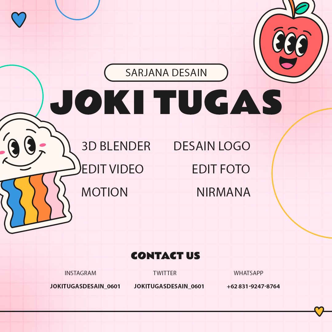 hai hai hai🌷💗KITA OPEN KEMBALI YA GENGS✨kemarin sempat sibuk ngerjain TA😁 #jokitugas #jokitugasdkv #joki3d #jokiai #jokinirmana #jokiblender #jokilogo #jokidkv #jokigambar #jokicorel #jokidesain #jokiinterior #jokiphotoshop #jokiposter #joki3dblender #jokianimasi #zonauang