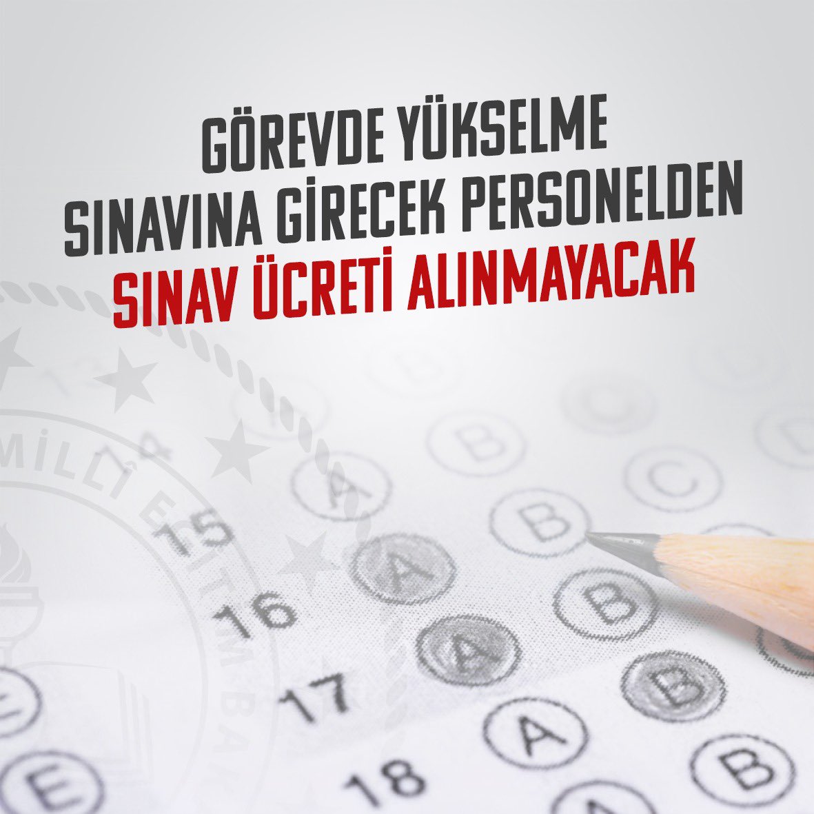 MEB Görevde Yükselme Sınavına Girecek Personelden Sınav Ücreti Alınmayacak 

Bakan <a href="/Yusuf__Tekin/">Yusuf Tekin</a>, 9 Temmuz 2023 Pazar günü yapılacak ‘Millî Eğitim Bakanlığı Merkez ve Taşra Teşkilatı Görevde Yükselme Sınavı’ için başvuru ücreti alınmayacağını açıklayarak sınava girecek adaylara