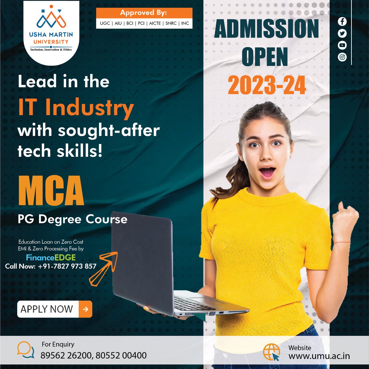 UshaMartinUnv's tweet image. Lead in the IT Industry with sought-after tech skills! Hurry Up!
Apply Now: shorturl.at/loyY5
📱 +91 8956 226 200 
📧 admission@umu.ac.in
#mcaprogrammes #applynow #admisisonopen2023 #umuranchi #topuniversity #ugcapproved