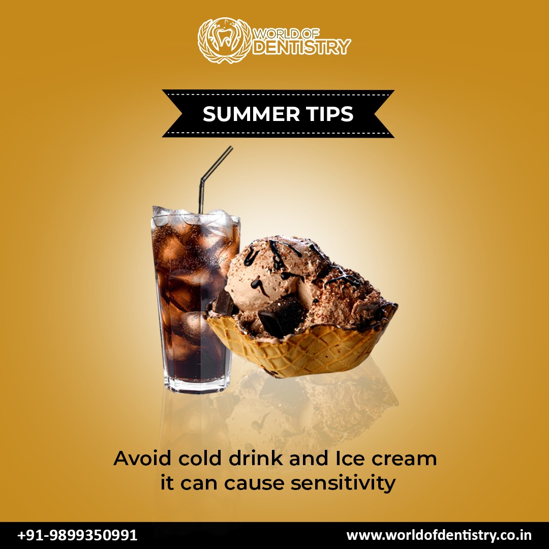 Summer Tip!
Avoid Cold drinks and ice cream. It can cause sensitivity to your teeth, so always protect your teeth from these types of foods.

#Teeth #ColdDrink #IceDrink #TeethHealthy #SummerTips #Dentist #WorldOfDentistry #DentalClinic #DrinkingWater #StayHealthy #cold #Gurgaon