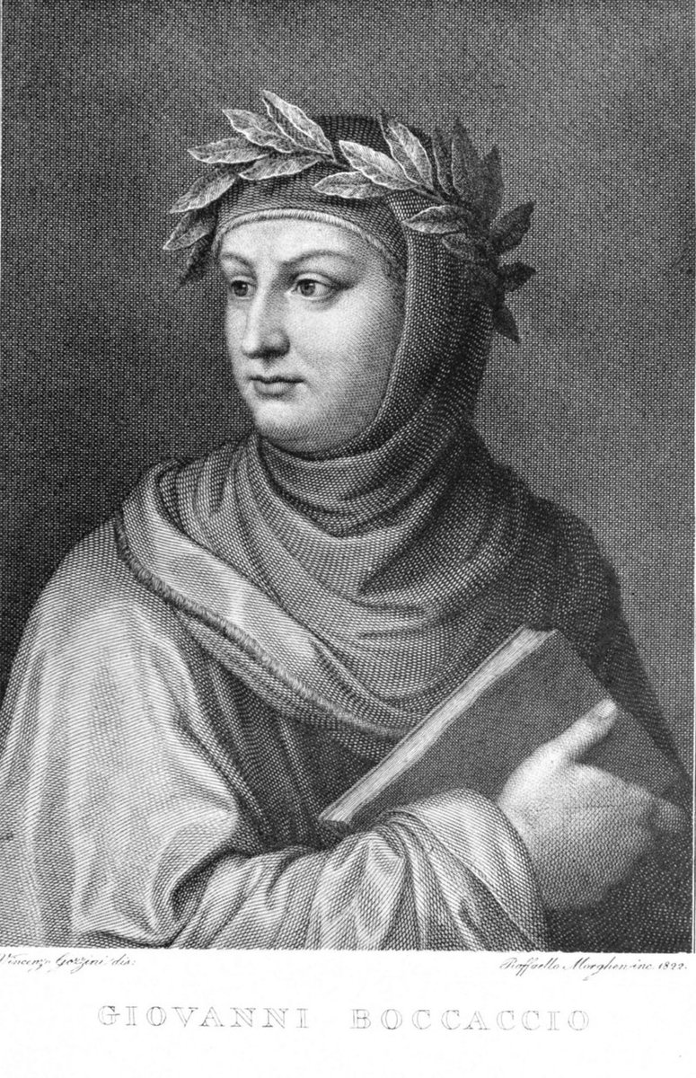 7559pr's tweet photo. Avec le #Décaméron, Jean #Boccace a signé la première œuvre narrative majeure rédigée en prose « vulgaire ». Son succès fut immédiat. Le recueil de cent nouvelles fut traduit dans toute l’#Europe. Il influença effectivement Marguerite de #Navarre, mais aussi #Chaucer, #LaFontaine, #Molière et bien d’autres encore. En France, depuis 2011, le prix Boccace est décerné chaque année à un auteur qui publie un recueil de nouvelles écrit en langue française.