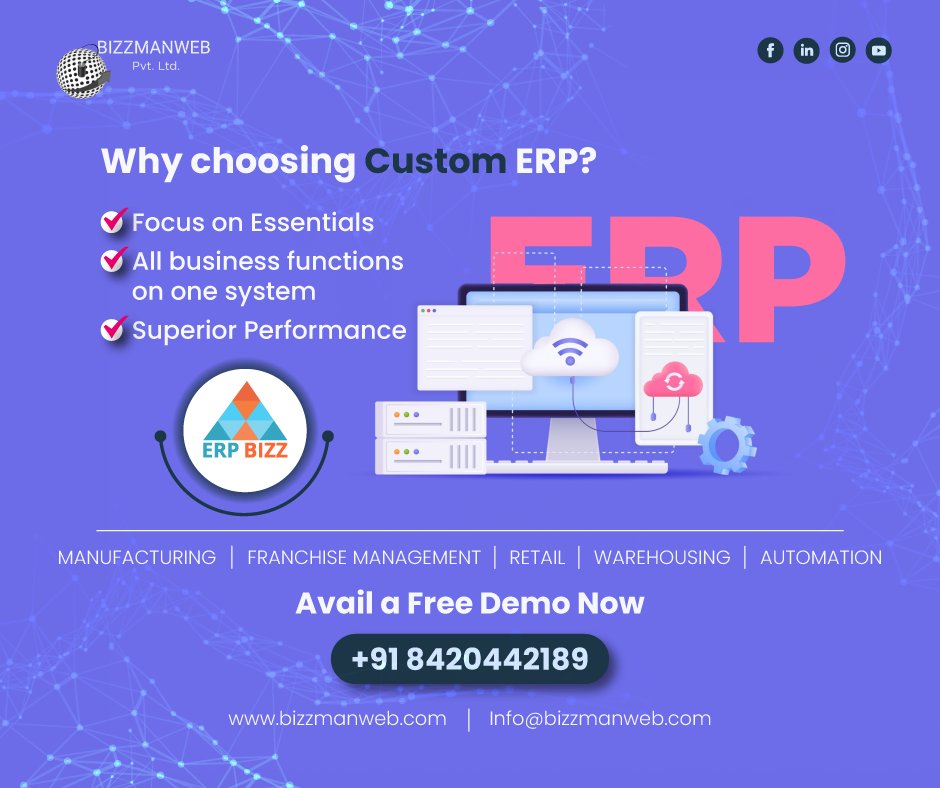 BizzmanW's tweet photo. Remove the obstacles of fitment issues of market-ready erps. Let us help you with customized ERP development services. Talk to our experienced team of #erpconsultants and review your erp investment plan. For more, check https://t.co/3Coxs7lQ7N or call - 8420442189 https://t.co/m4QE11y0jp