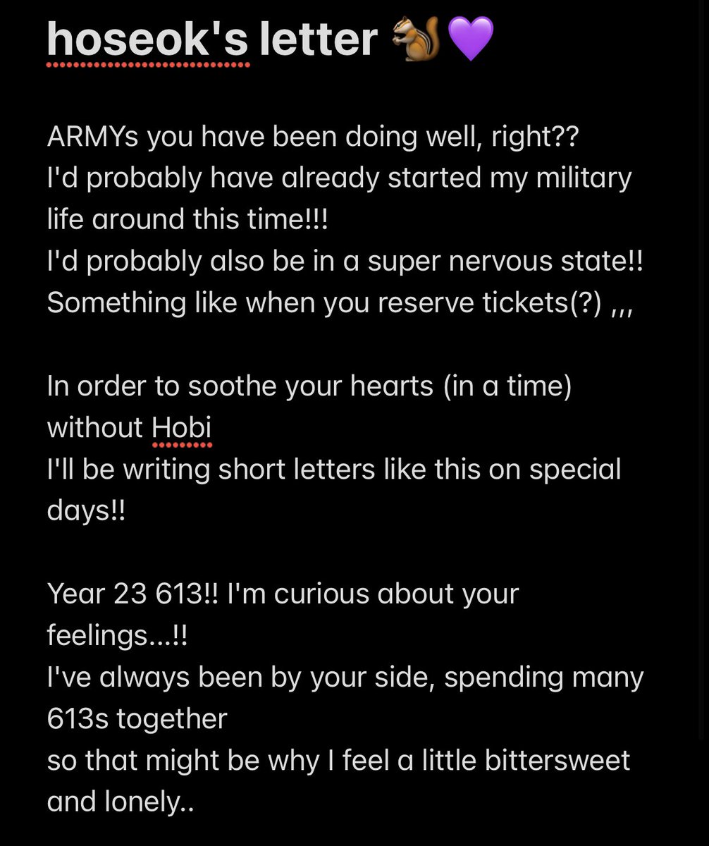 odetonamu's tweet photo. hoseok's letter to armys 🐿️💜

i miss hobi so so so much i'm glad we'll be able to receive letters from him like this he's truly the sweetest and fills up our days with so much warmth ☀️💕 https://t.co/sMzuceDIp8