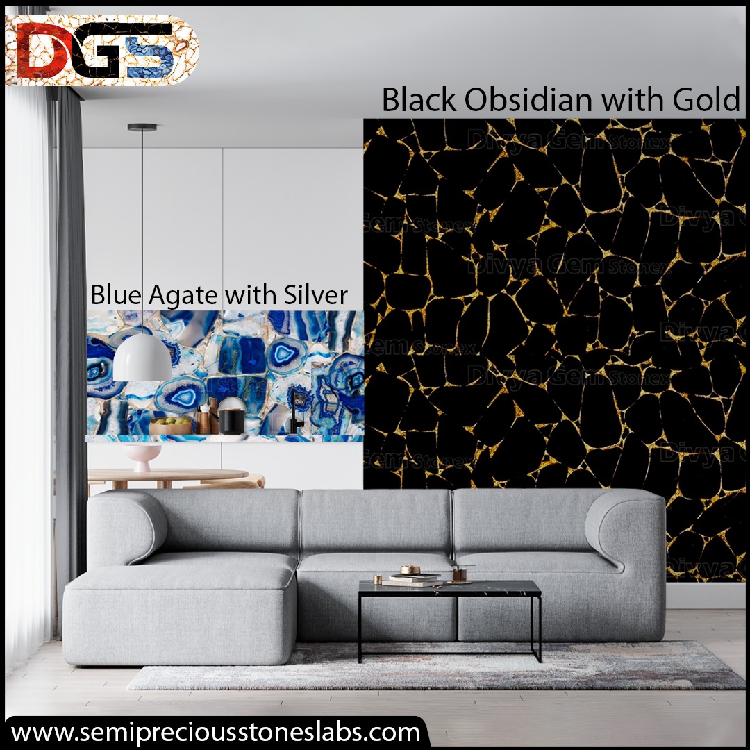𝐄𝐥𝐞𝐯𝐚𝐭𝐞 𝐘𝐨𝐮𝐫 𝐒𝐩𝐚𝐜𝐞
Choose the Semiprecious Slab that  delivers a dazzling display of colors and brings a touch of exclusivity to your overall interior decor.

#blackobsidianwithgold #blueagatewithsilver #semipreciousslab #semiprecious #luxuriousspaces #natural