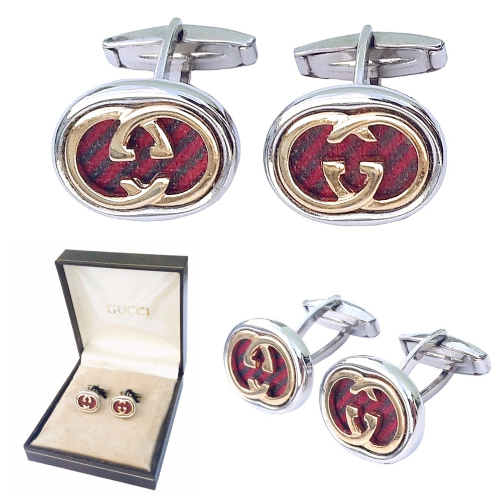 #Gucci #cufflinks 1990s NEW #vintage - Red Bordeaux Gold - GG-Motif Oval - Hallmarked - #mengifts #etsyshop Cuff Links - With Gucci Box shorturl.at/lotE4 via @Etsy