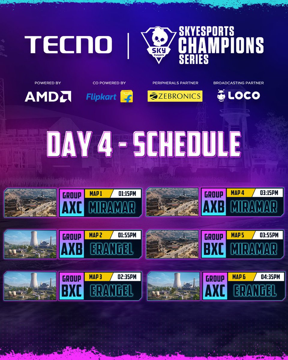 Are you all ready for Day 4 of Skyesports Champions Series BGMI? Here is the schedule for today.

💰 INR 25,00,000
🗓️ 9th June onwards
⏰ 1 PM onwards

Watch the games LIVE on <a href="/getloconow/">Loco</a>

#BGMI #skyesports #gaming #SCS