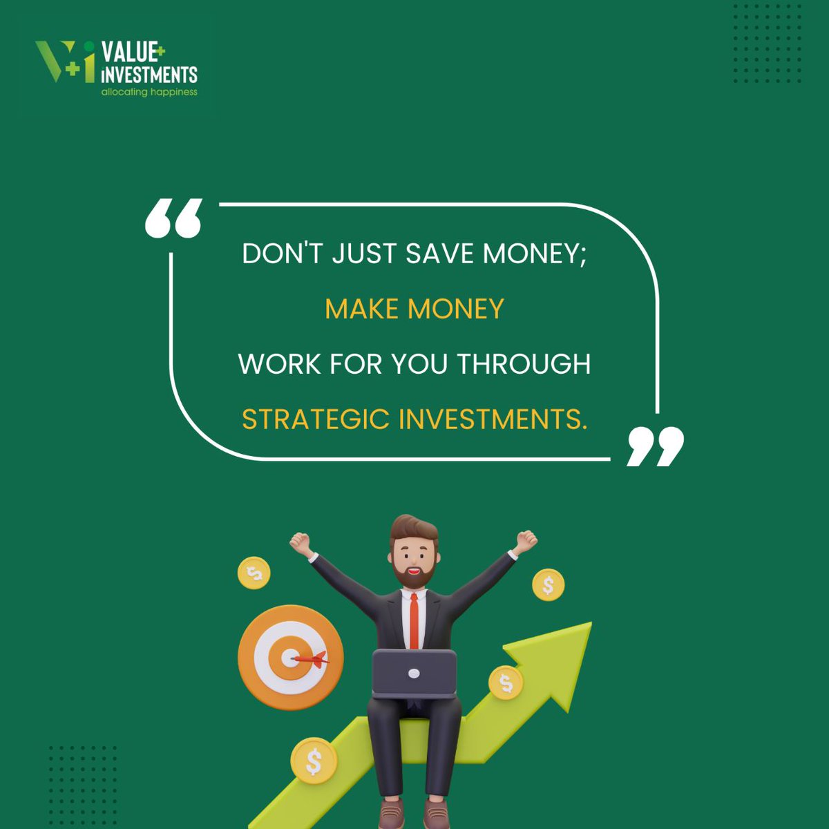 Don't settle for just saving money when you can unlock the potential of financial growth through strategic investments.

#ValuePlusInvestments
#MoneyMatters #FinancialIntelligence #InvestmentGoals #FinancialFreedom #SmartMoneyMoves #WealthBuilding #InvestWisely #MoneyManagement