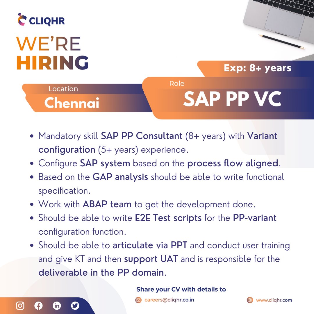 Opening for SAP PP VC in Chennai

About the job: linkedin.com/jobs/view/3626…

#sapjobs #sapjobsindia #sapconsultant #itjobopening #jobhunt #itjobhunt #jobopenings #jobhiring2023 #jobalert #hiringnow #hiringimmediately #hiring2023 #hiringalert #cliqhr