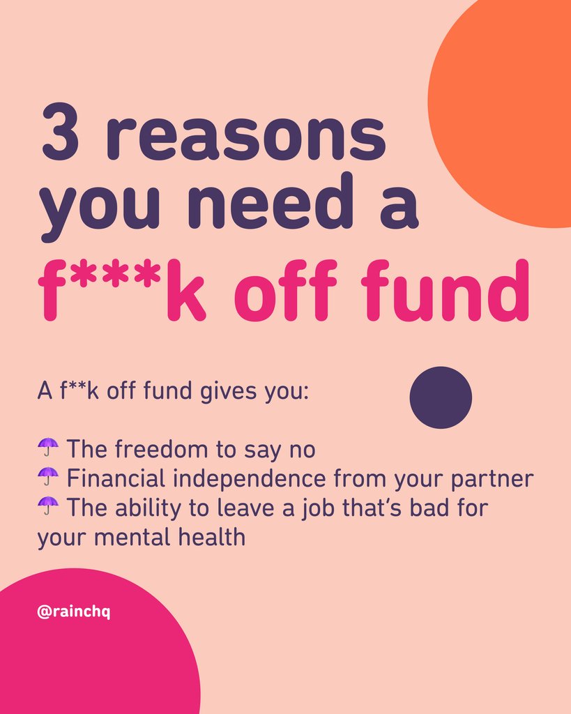Important reminder that financial planning doesn’t just have to be about saving for a rainy day or later in life. What’s your eff off fund for? #rainchq #financialindependence #womenandmoney