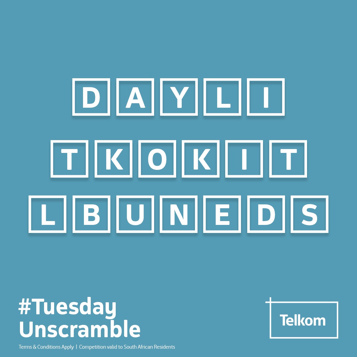 TelkomMYSIM's tweet photo. Competition time - give us the correct answer for a chance to win a share of Smartload funds! 

 #TuesdayUnscramble https://t.co/lzNmYCNxwR