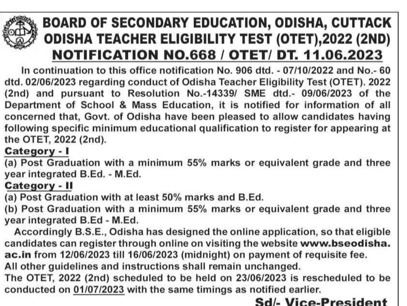 chinmaysir_cm's tweet photo. Dear Sir @BSEOdisha @SAMSOdisha @DHE_Odisha @MoSarkar5T @MarndiSudam 
The OTET Exam is rescheduled to be held on 1st July but it overlaps with the CPET 2023 and B.Ed. final exams of different Universities. So please Consider a different date for the Exam. @otvnews @kanak_news https://t.co/1s5xGSOg5S