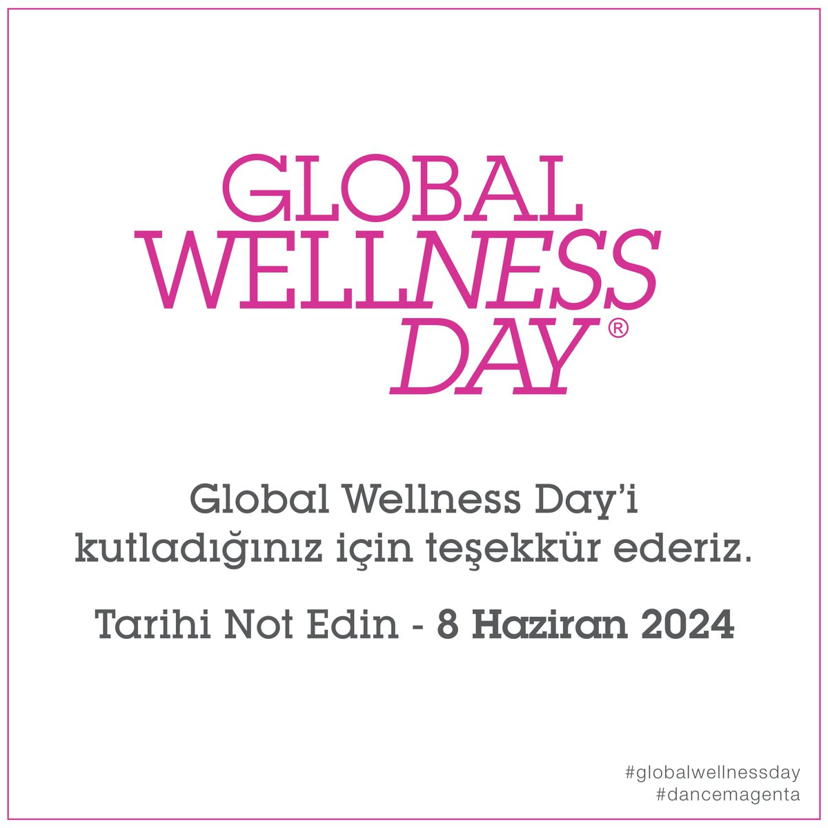 Global Wellness Day'i kutladığınız için teşekkür ederiz. Bir sonraki sene tekrar iyi yaşamı tüm dünya ile kutlamak dileğiyle… 🎉💗

Tarihi not edin - 8 Haziran 2024, Cumartesi. 🍏

#globalwellnessday #globalwellnessdayturkey #dancemagenta #gwd2024