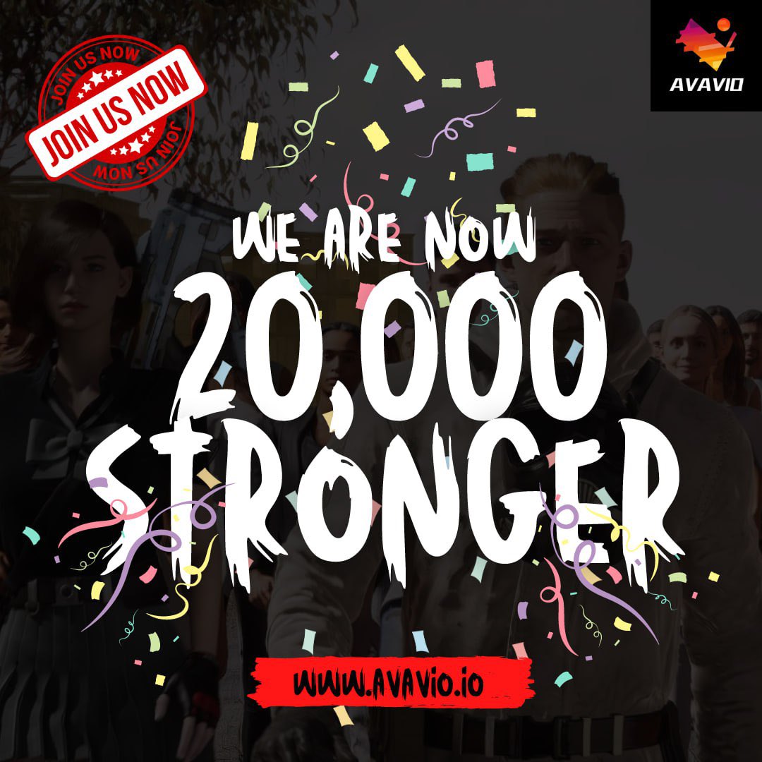 Avavio_Official's tweet photo. Avavio hit an incredible milestone of 20k members.
The resistance is stronger than ever. Join forces with @BlakeRayAvavio and @ChristineAvavio now! Own an #Avavio #VirtualHumanNFT Join the resistance! https://t.co/9X43iJpKix