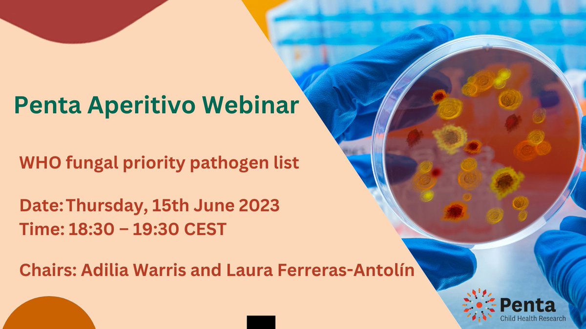 Penta - Child Health Research (@penta_id) on Twitter photo #DYK fungal infections are a serious health threat that are hard to diagnose, treat & often #resistant to meds?
Join us at our next Penta Aperitivo Webinar💻on the <a href="/WHO/">World Health Organization (WHO)</a> fungal priority pathogens 🦠list which draws attention to this very serious threat!
➡️bit.ly/3J00kem #DYK fungal infections are a serious health threat that are hard to diagnose, treat & often #resistant to meds?
Join us at our next Penta Aperitivo Webinar💻on the <a href="/WHO/">World Health Organization (WHO)</a> fungal priority pathogens 🦠list which draws attention to this very serious threat!
➡️bit.ly/3J00kem