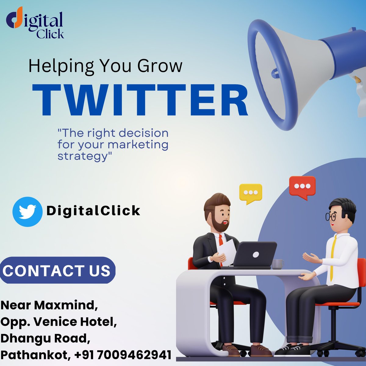 DigitalClick4u's tweet image. “Social Media is the right decision for your marketing strategy.” Promote your business through Twitter Marketing!!! We deal in all kind of online promotional services, Contact us: Digital Click: +91 7009762941

#Digitalclick #Twittermarketing #marketingdigital #marketing #digit