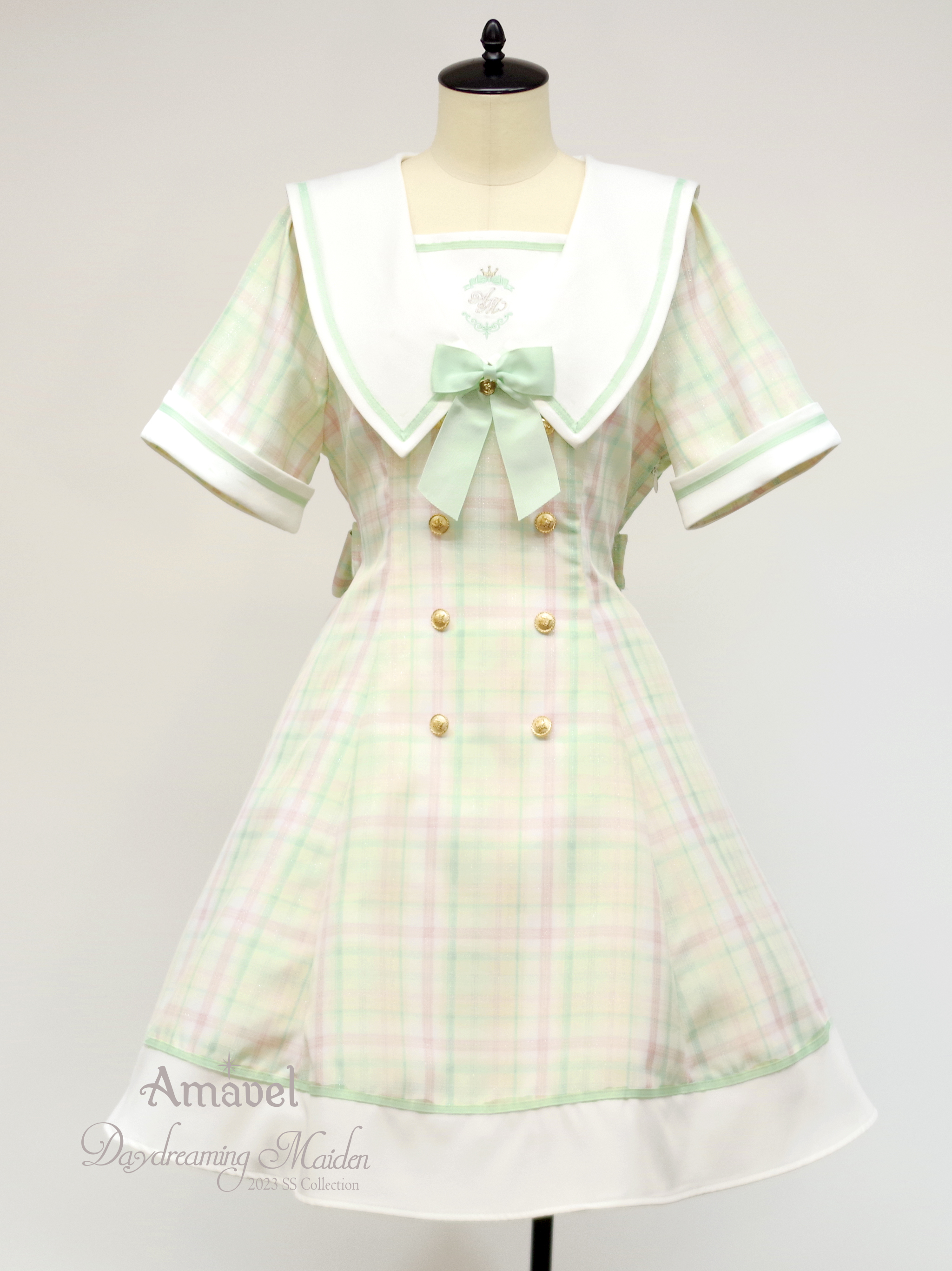 新品未使用タグ付き】Amavel グリーン ワンピース セーラーカラー