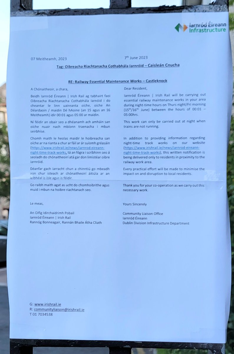 BillyLinehan's tweet image. Irish Rail late night track works, Castleknock to Ashtown stations
15-16 June
@IrishRail
#dubw #railway #railtrack #dublin15